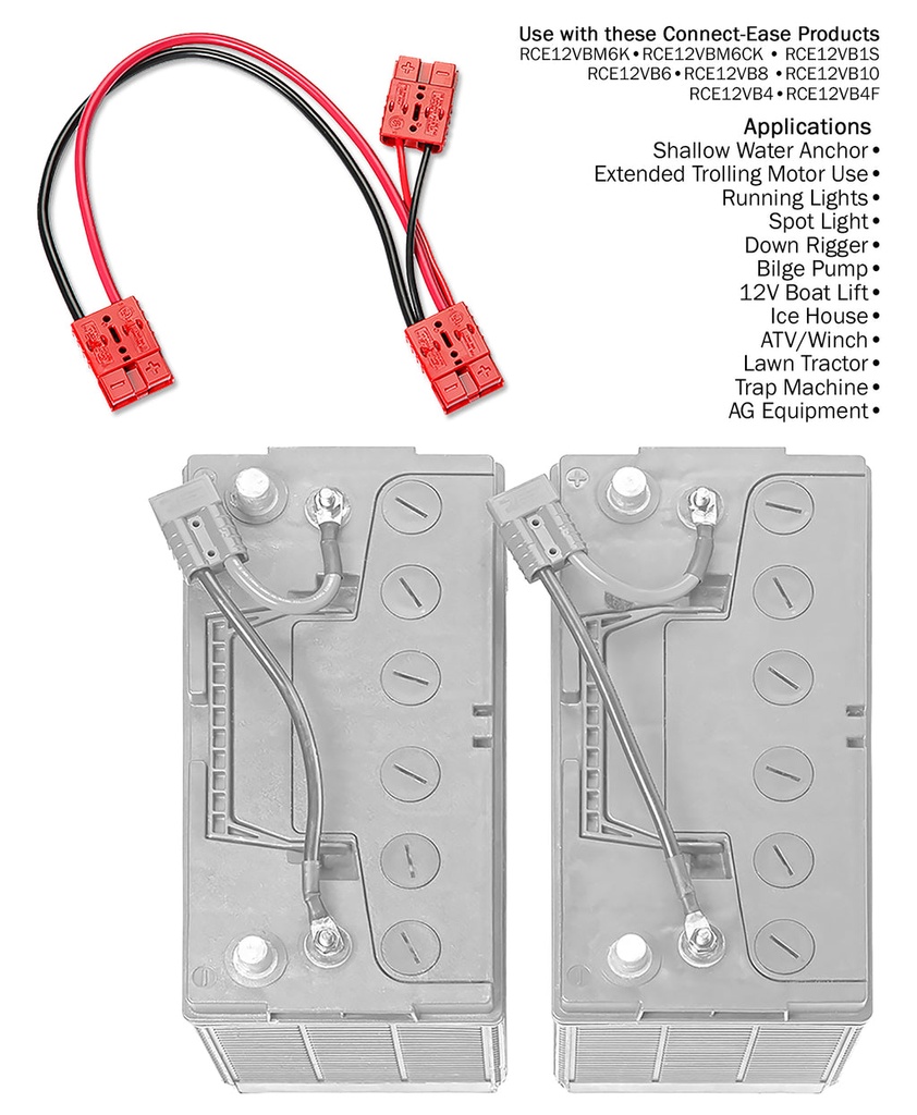 12V Parallel Battery Connector — 8-Gauge for Trolling Motors (2)