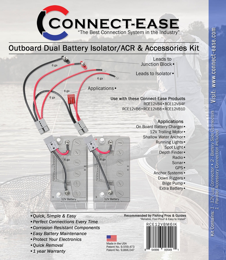 12V Outboard Dual Battery Kit with ACR Isolator — Starting & (3)